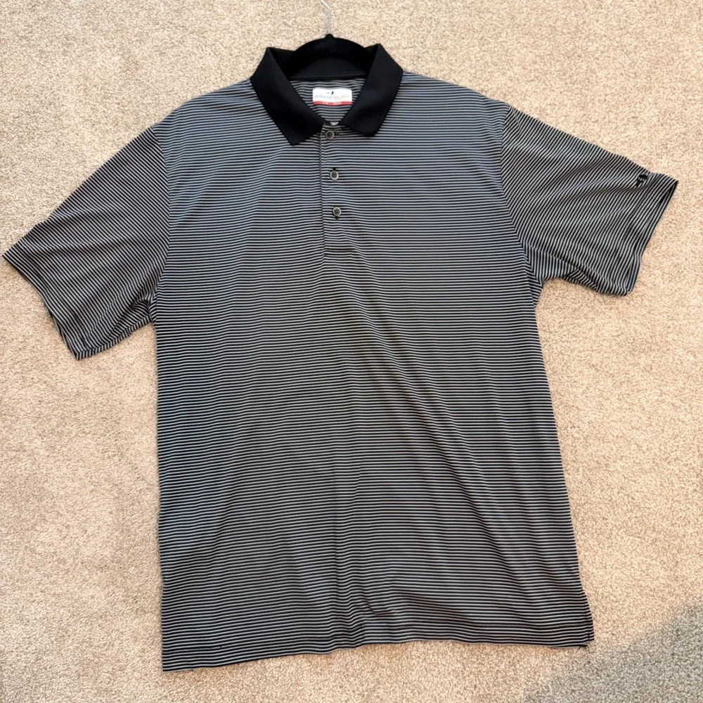 Grand Slam Performance Polo Shirt‎ Mens Large Black White Striped Golf